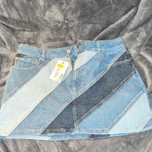 Chelsea & Violet Blue Patchwork Mini Skirt